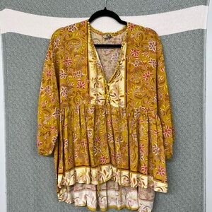 Jaase Mustard and Pink Floral Blouse